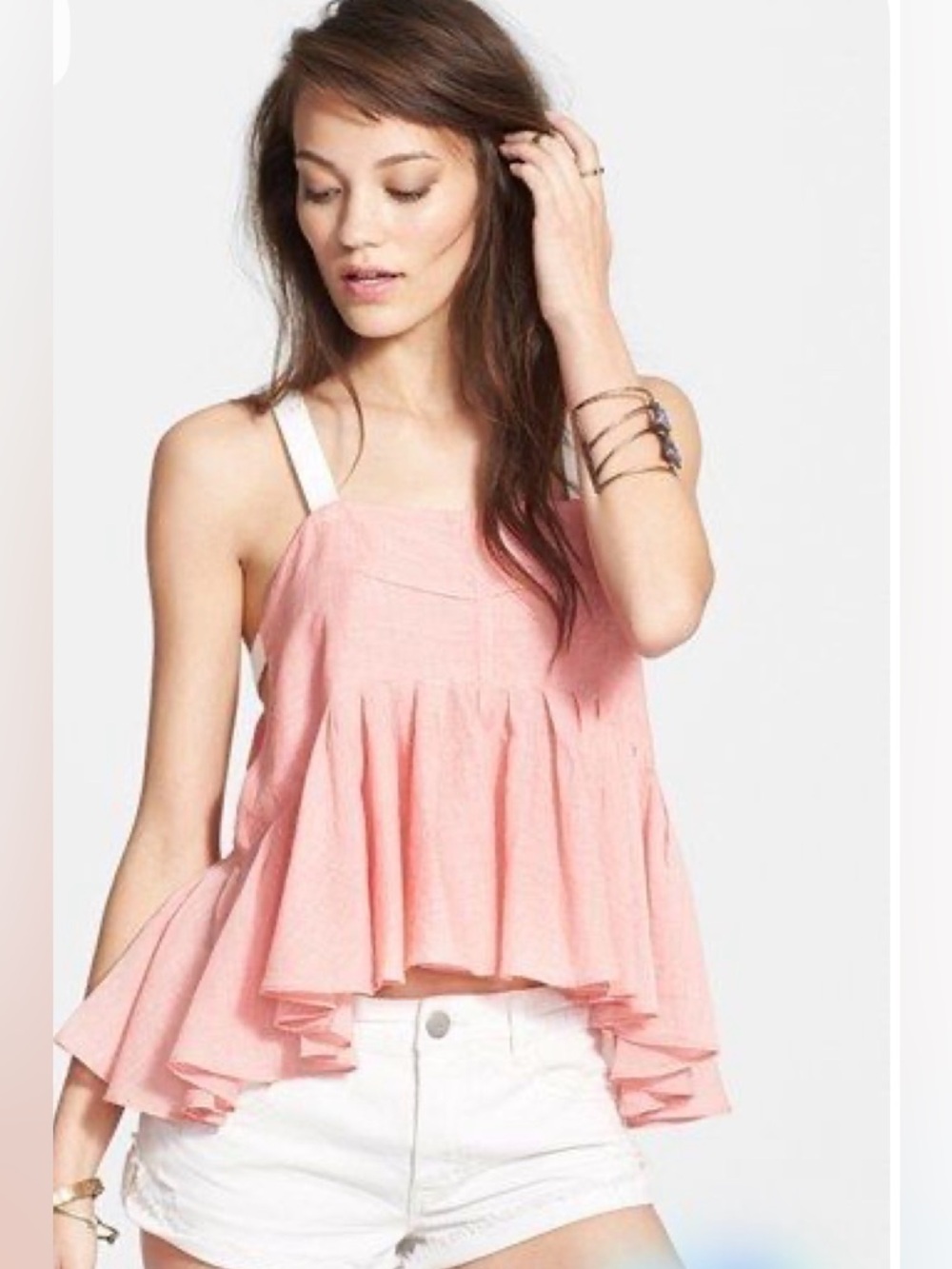 Free People Pink Ruffle Babydoll Tank